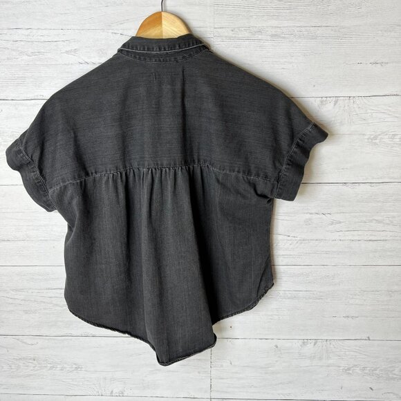 Madewell Top Womens Size XS Black Denim Rolled Sleeve Shirt in Lunar Wash - Picture 12 of 16